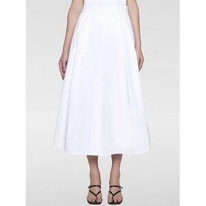 RÓHE Women's A-Line Pleated 100% Cotton Midi Skirt Size EU 40 White Portugal EUC